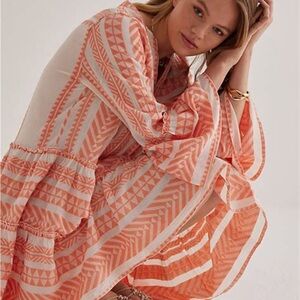 Devotion TWINS Coral and Cream Geometric Dress